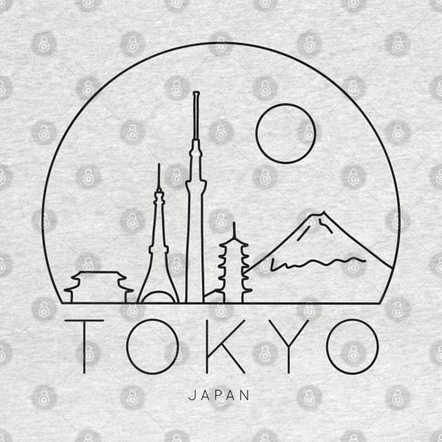 Minimalist Tokyo Japan Skyline Lineart Black and White by MariOyama